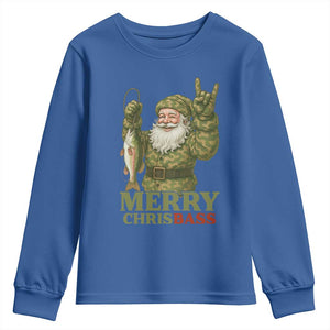 Funny Santa Camo Fishing Youth Sweatshirt Merry Chrisbass TS14 Royal Blue Print Your Wear