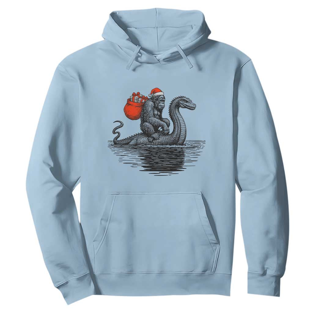 Funny Bigfoot Christmas Hoodie Sasquatch Loch Ness Cryptid Xmas TS14 Light Blue Print Your Wear