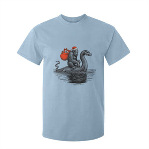 Funny Bigfoot Christmas T Shirt For Kid Sasquatch Loch Ness Cryptid Xmas TS14 Light Blue Print Your Wear