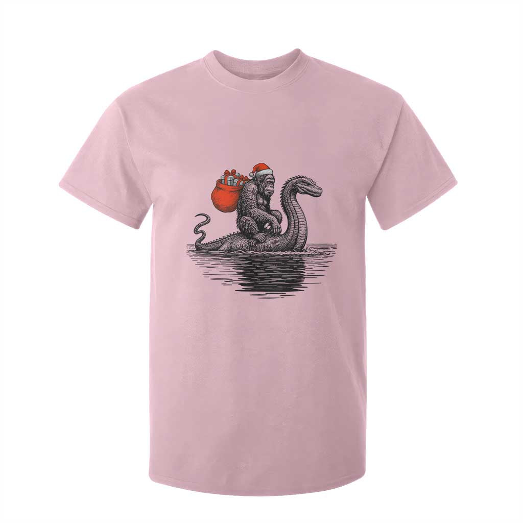 Funny Bigfoot Christmas T Shirt For Kid Sasquatch Loch Ness Cryptid Xmas TS14 Light Pink Print Your Wear
