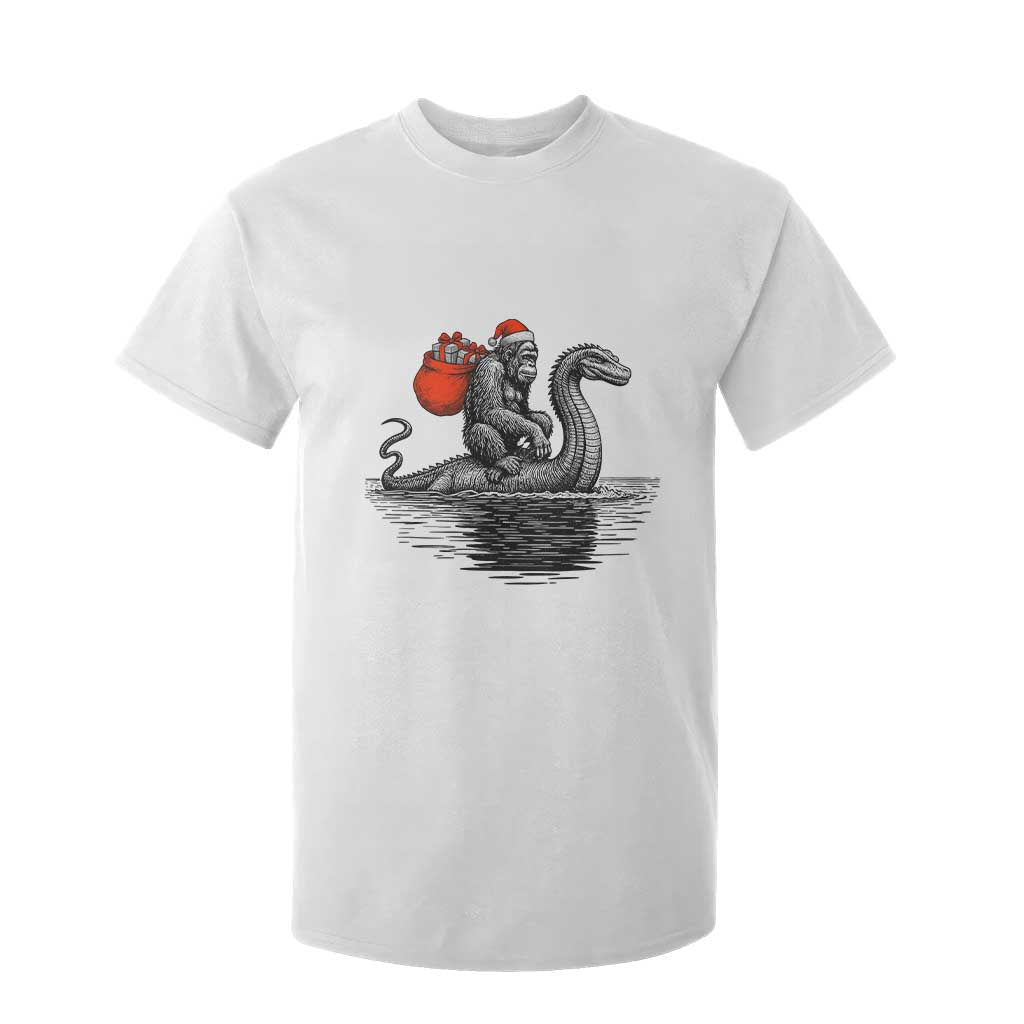 Funny Bigfoot Christmas T Shirt For Kid Sasquatch Loch Ness Cryptid Xmas TS14 White Print Your Wear