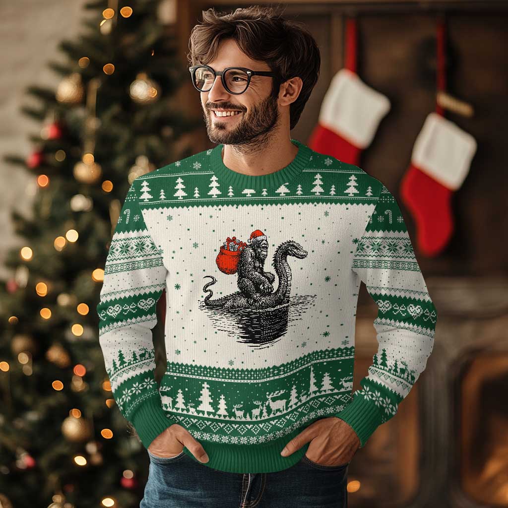 Funny Bigfoot Xmas Ugly Christmas Sweater Sasquatch Loch Ness Cryptid Xmas TS14 Beige Green Print Your Wear
