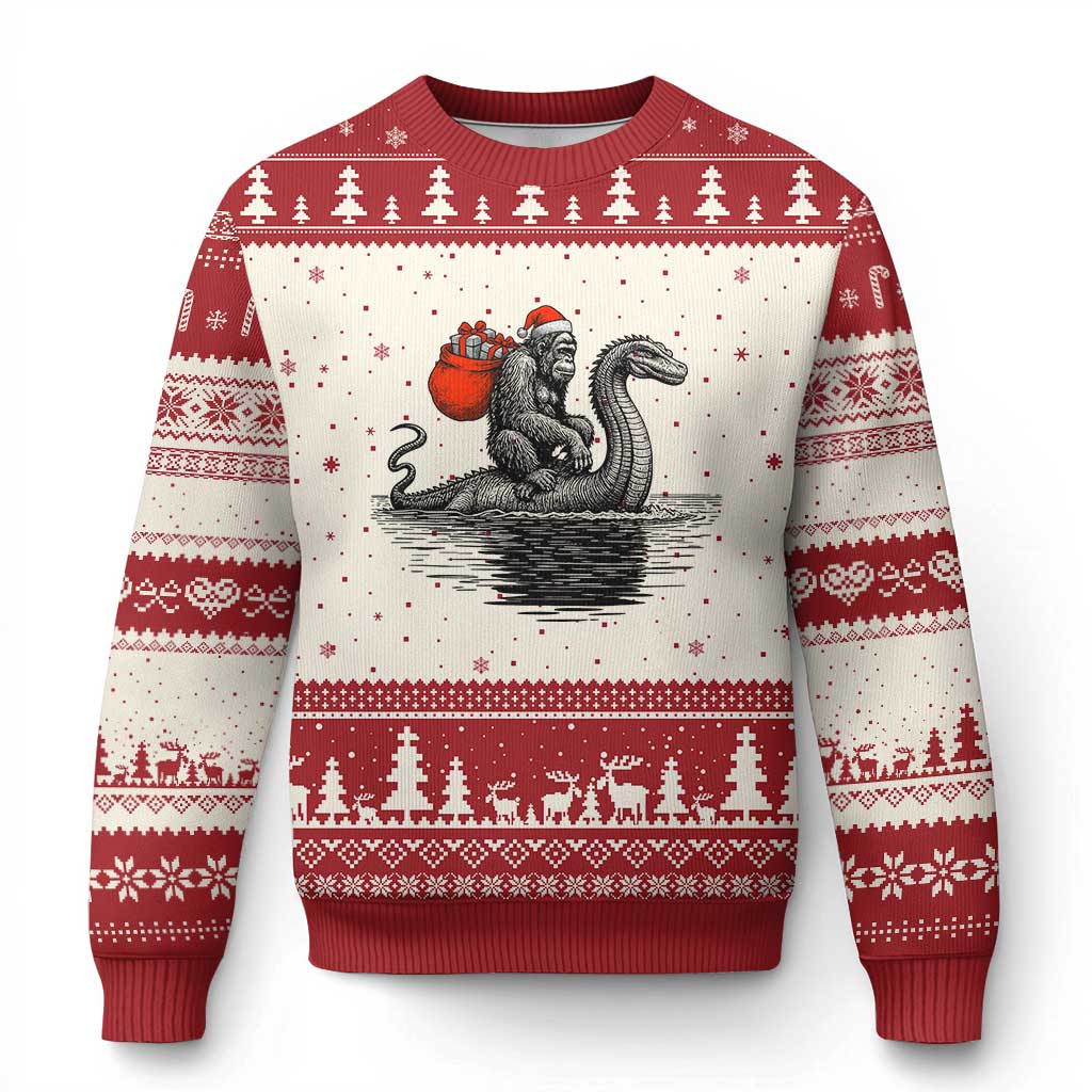 Funny Bigfoot Xmas Ugly Christmas Sweater Sasquatch Loch Ness Cryptid Xmas TS14 Beige Red Print Your Wear