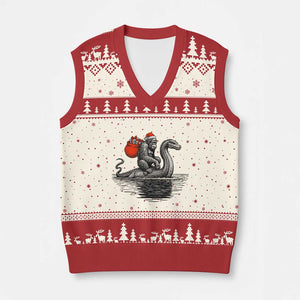 Funny Bigfoot Xmas V-Neck Knit Sweater Vest Sasquatch Loch Ness Cryptid Xmas TS14 Beige Red Print Your Wear