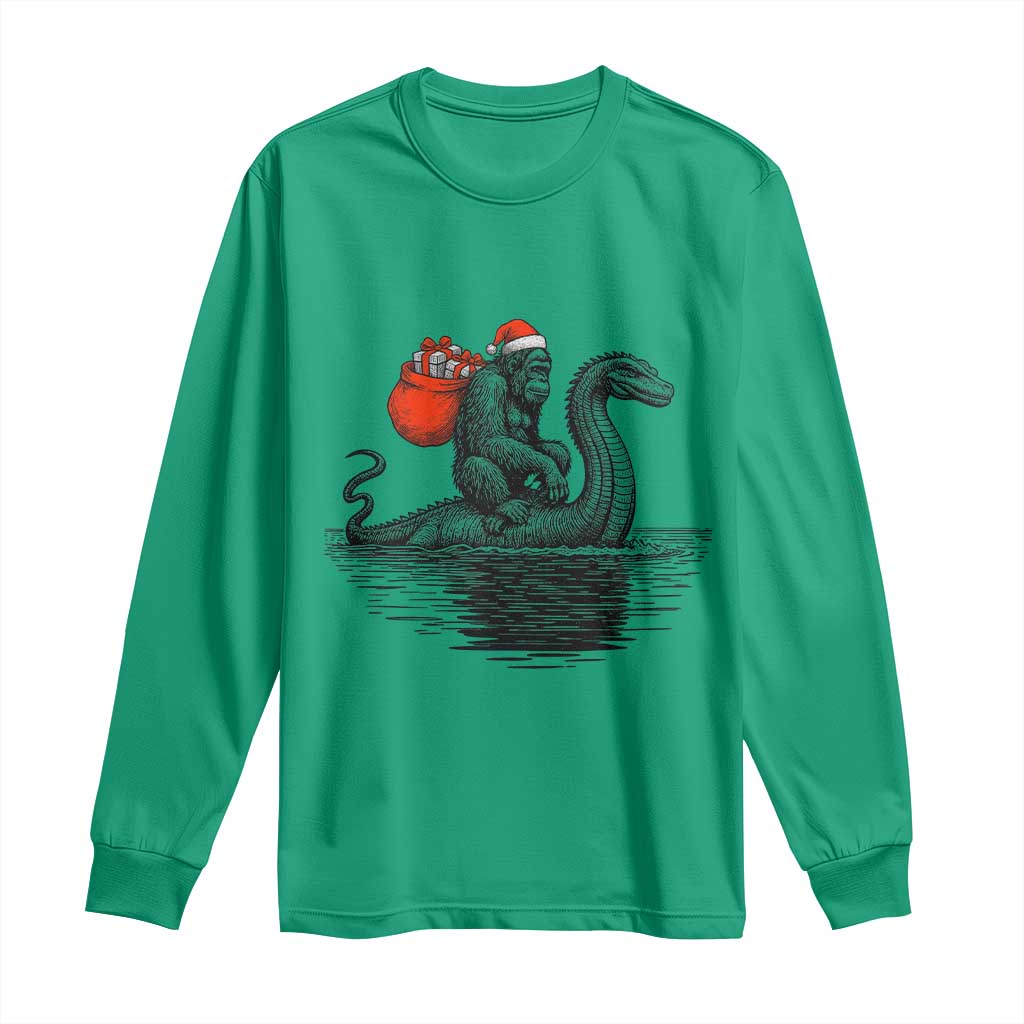 Funny Bigfoot Christmas Long Sleeve Shirt Sasquatch Loch Ness Cryptid Xmas TS14 Irish Green Print Your Wear