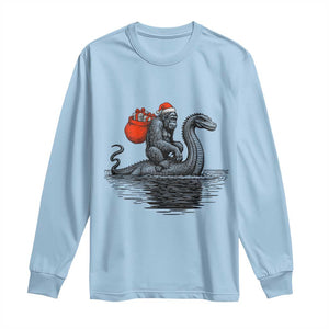 Funny Bigfoot Christmas Long Sleeve Shirt Sasquatch Loch Ness Cryptid Xmas TS14 Light Blue Print Your Wear