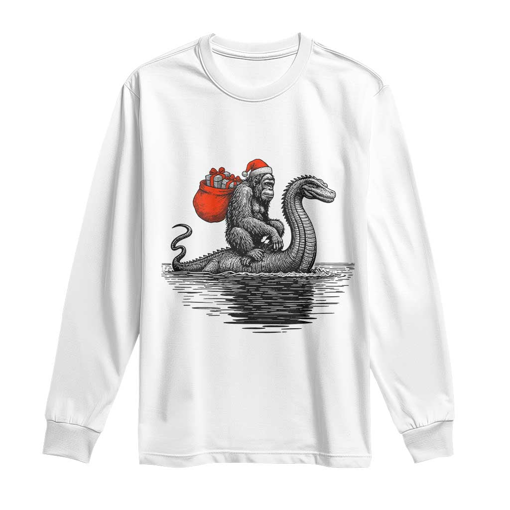 Funny Bigfoot Christmas Long Sleeve Shirt Sasquatch Loch Ness Cryptid Xmas TS14 White Print Your Wear