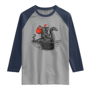 Funny Bigfoot Christmas Raglan Shirt Sasquatch Loch Ness Cryptid Xmas TS14 Sport Gray Navy Print Your Wear