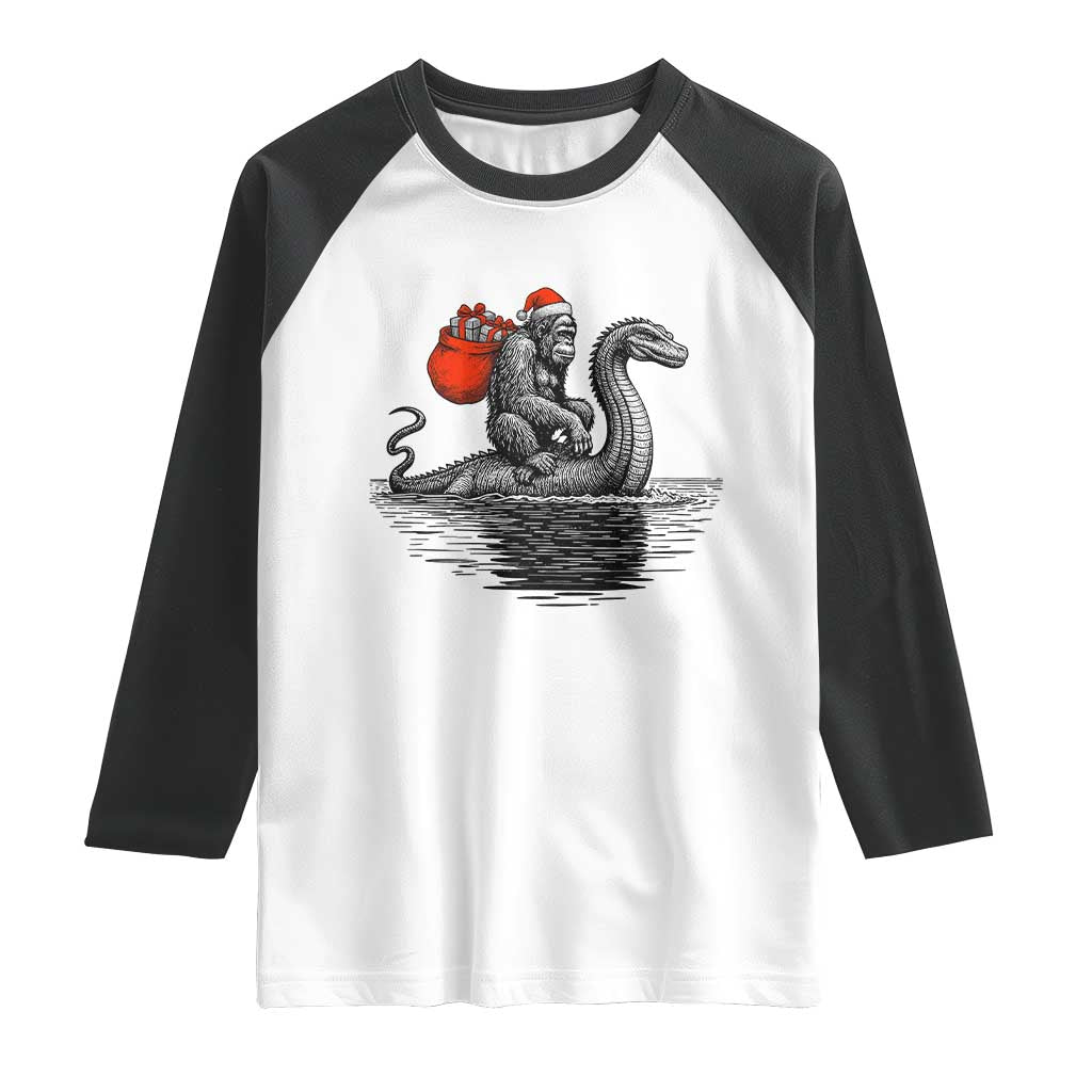 Funny Bigfoot Christmas Raglan Shirt Sasquatch Loch Ness Cryptid Xmas TS14 White Black Print Your Wear