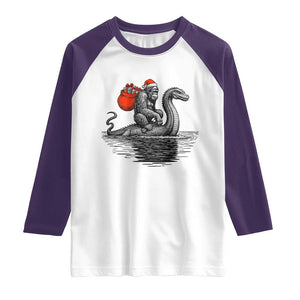 Funny Bigfoot Christmas Raglan Shirt Sasquatch Loch Ness Cryptid Xmas TS14 White Purple Print Your Wear