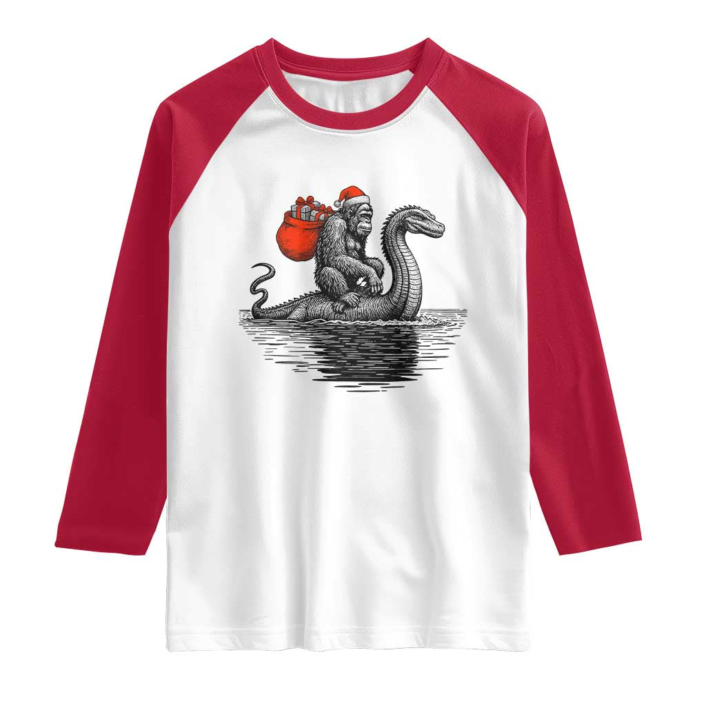 Funny Bigfoot Christmas Raglan Shirt Sasquatch Loch Ness Cryptid Xmas TS14 White Red Print Your Wear