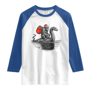 Funny Bigfoot Christmas Raglan Shirt Sasquatch Loch Ness Cryptid Xmas TS14 White Royal Print Your Wear
