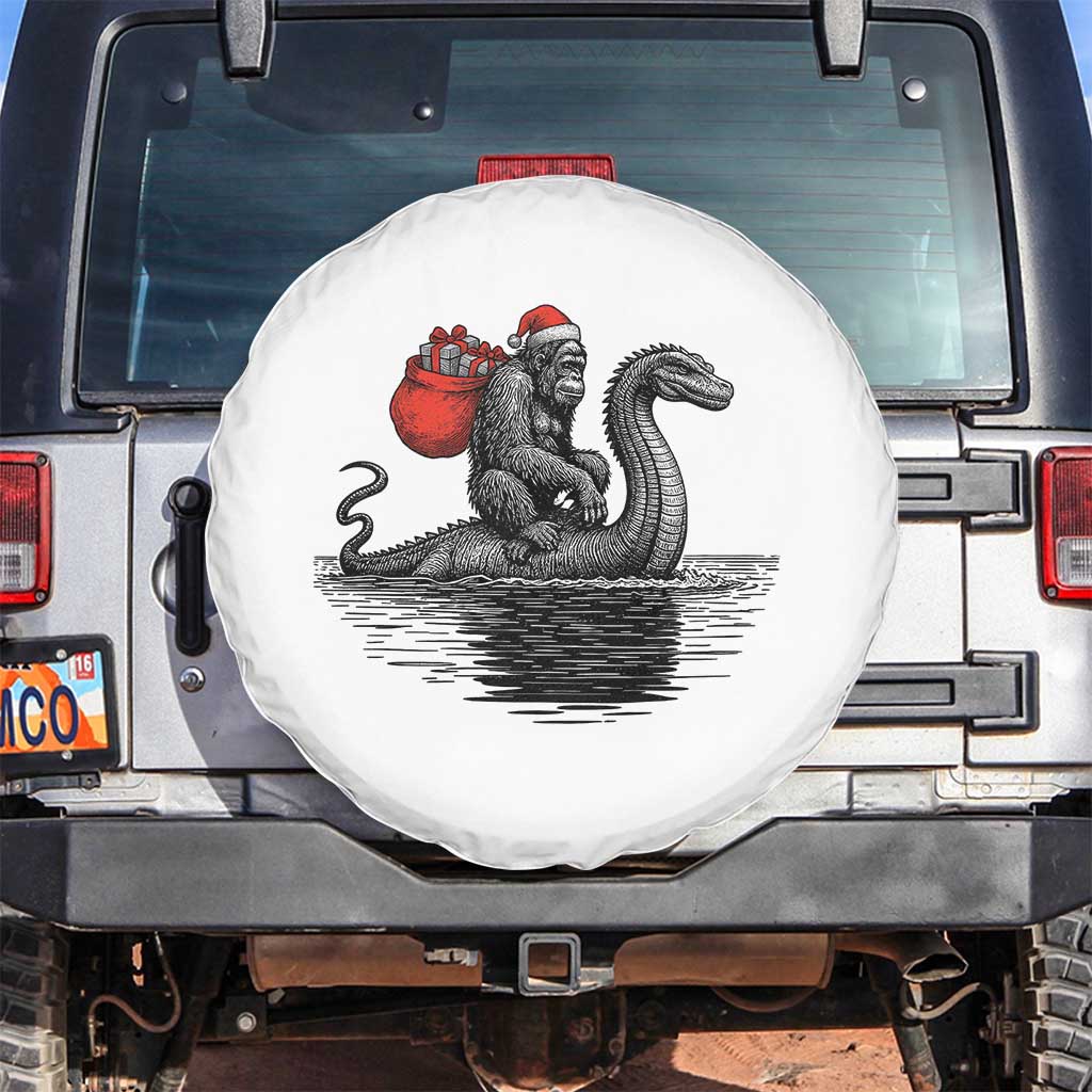 Funny Bigfoot Christmas Spare Tire Cover Sasquatch Loch Ness Cryptid Xmas TS14 No hole White Print Your Wear