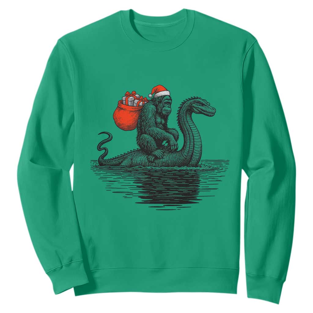 Funny Bigfoot Christmas Sweatshirt Sasquatch Loch Ness Cryptid Xmas TS14 Irish Green Print Your Wear