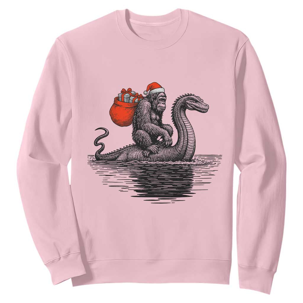 Funny Bigfoot Christmas Sweatshirt Sasquatch Loch Ness Cryptid Xmas TS14 Light Pink Print Your Wear