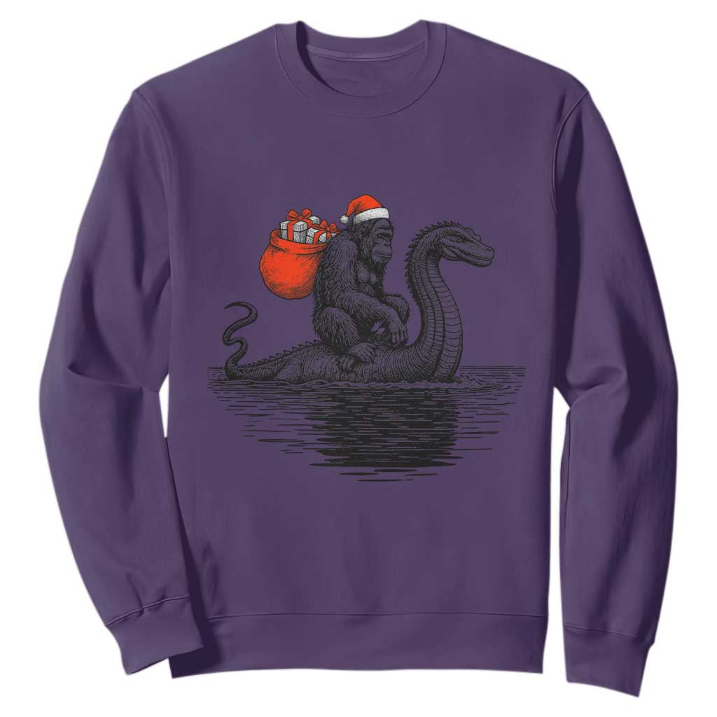 Funny Bigfoot Christmas Sweatshirt Sasquatch Loch Ness Cryptid Xmas TS14 Purple Print Your Wear