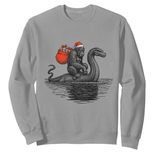 Funny Bigfoot Christmas Sweatshirt Sasquatch Loch Ness Cryptid Xmas TS14 Sport Gray Print Your Wear