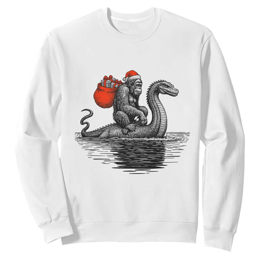 Funny Bigfoot Christmas Sweatshirt Sasquatch Loch Ness Cryptid Xmas TS14 White Print Your Wear
