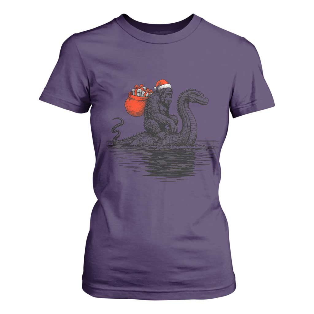 Funny Bigfoot Christmas T Shirt For Women Sasquatch Loch Ness Cryptid Xmas TS14 Purple Print Your Wear