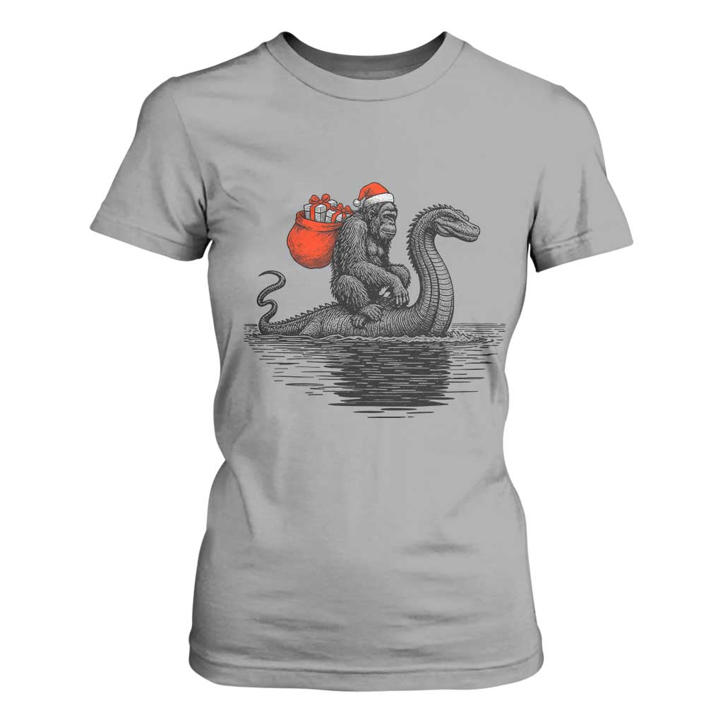Funny Bigfoot Christmas T Shirt For Women Sasquatch Loch Ness Cryptid Xmas TS14 Sport Gray Print Your Wear
