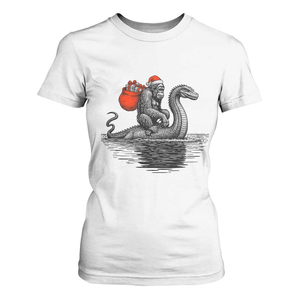 Funny Bigfoot Christmas T Shirt For Women Sasquatch Loch Ness Cryptid Xmas TS14 White Print Your Wear