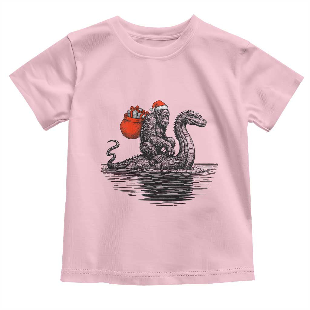 Funny Bigfoot Christmas Toddler T Shirt Sasquatch Loch Ness Cryptid Xmas TS14 Light Pink Print Your Wear