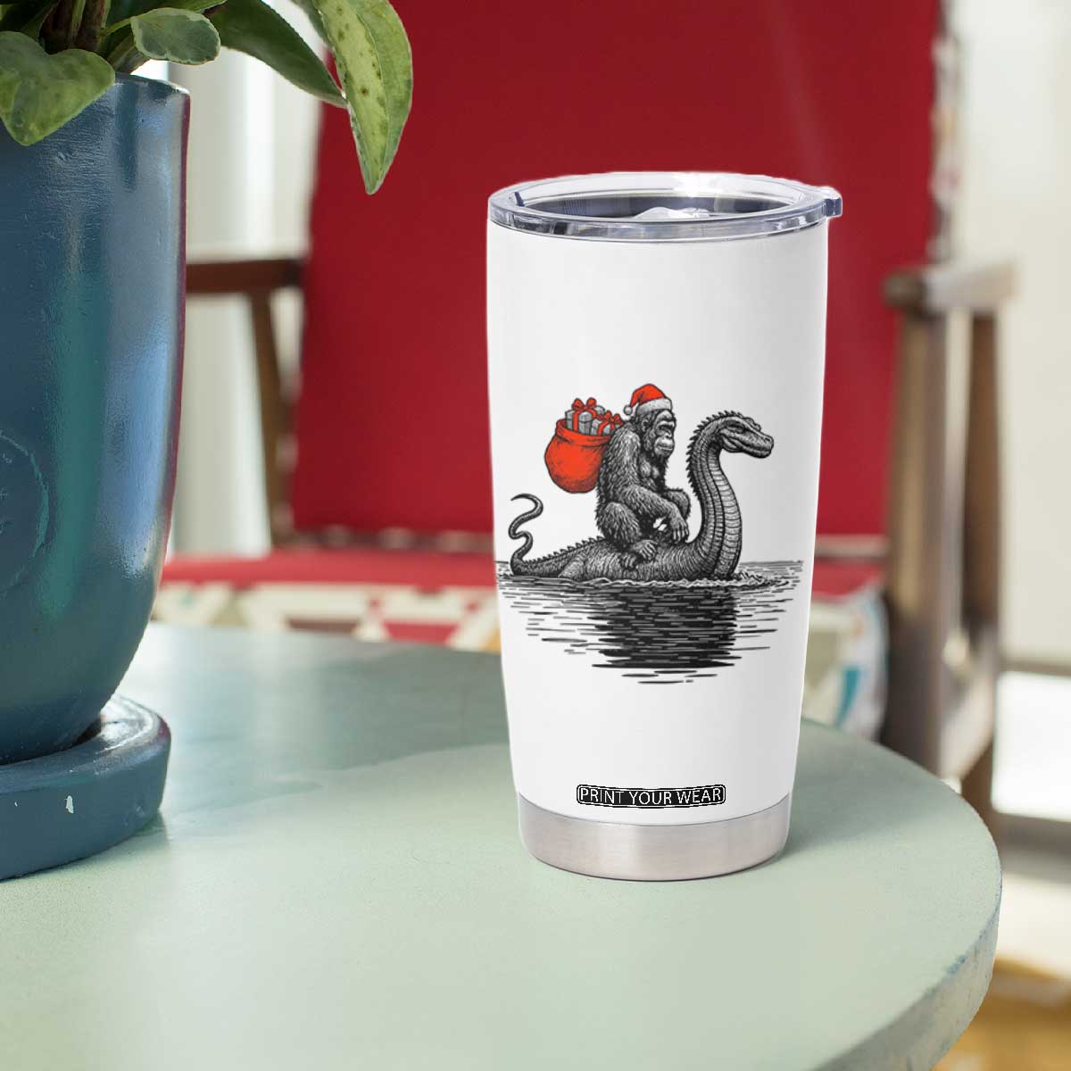 Funny Bigfoot Christmas Tumbler Cup Sasquatch Loch Ness Cryptid Xmas TS14 Print Your Wear