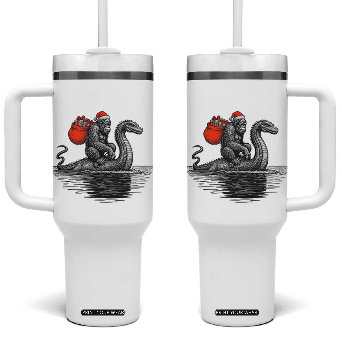 Funny Bigfoot Christmas Tumbler With Handle Sasquatch Loch Ness Cryptid Xmas TS14 One Size: 40 oz White Print Your Wear