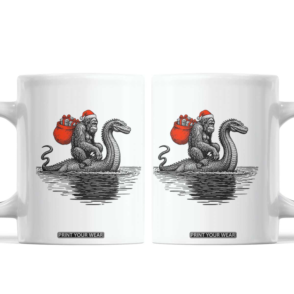 Funny Bigfoot Christmas Coffee Mug Sasquatch Loch Ness Cryptid Xmas TS14 White Print Your Wear
