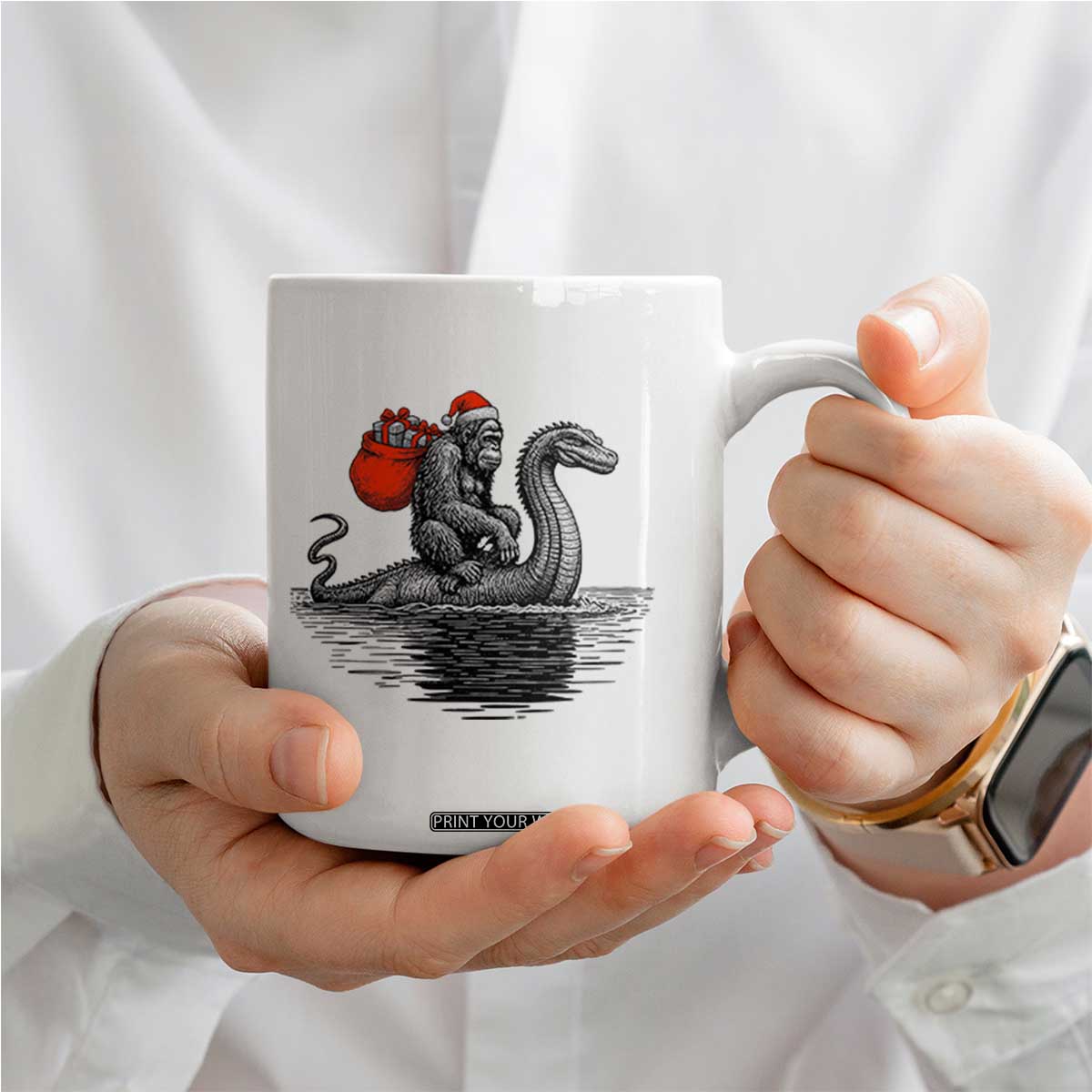Funny Bigfoot Christmas Coffee Mug Sasquatch Loch Ness Cryptid Xmas TS14 Print Your Wear