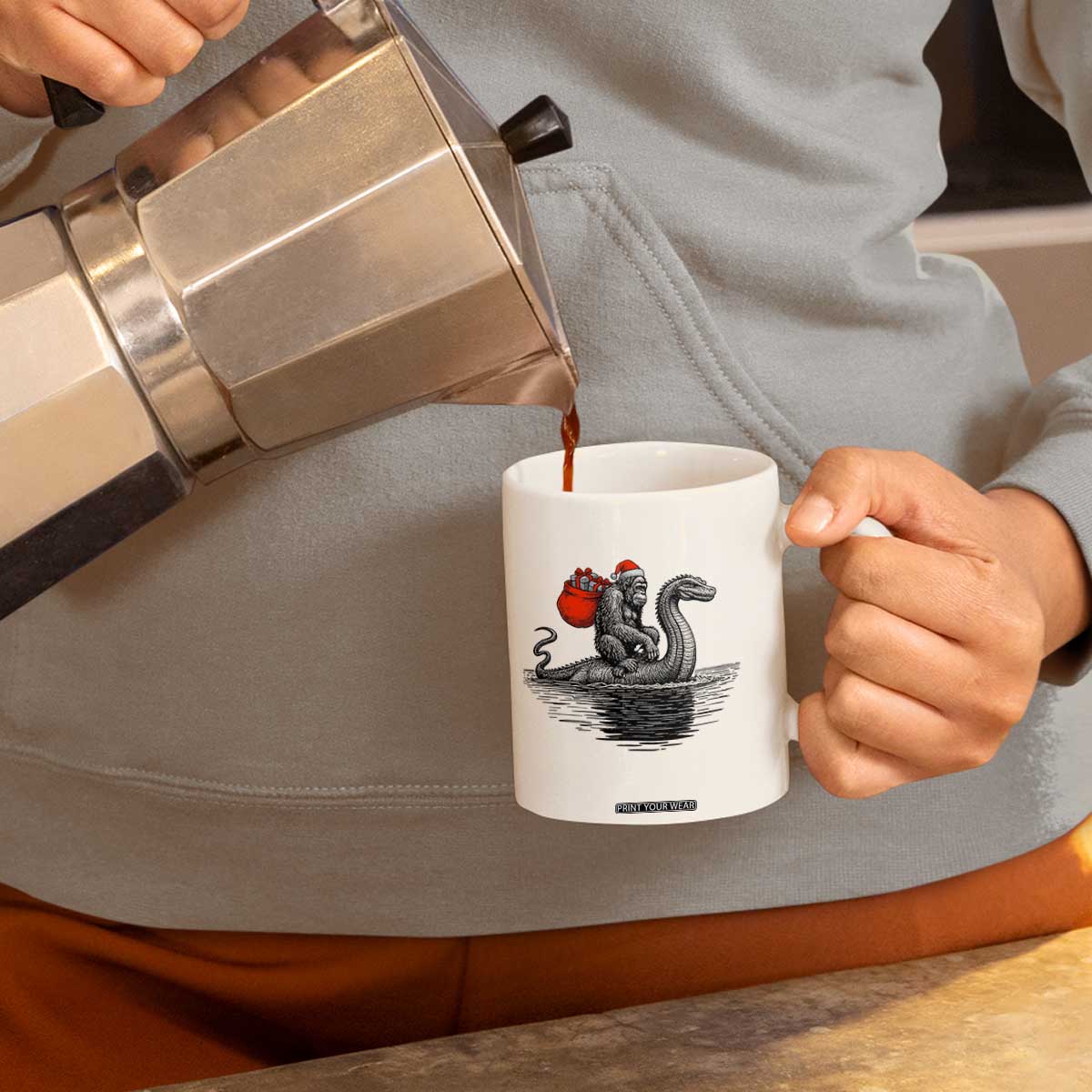 Funny Bigfoot Christmas Coffee Mug Sasquatch Loch Ness Cryptid Xmas TS14 Print Your Wear