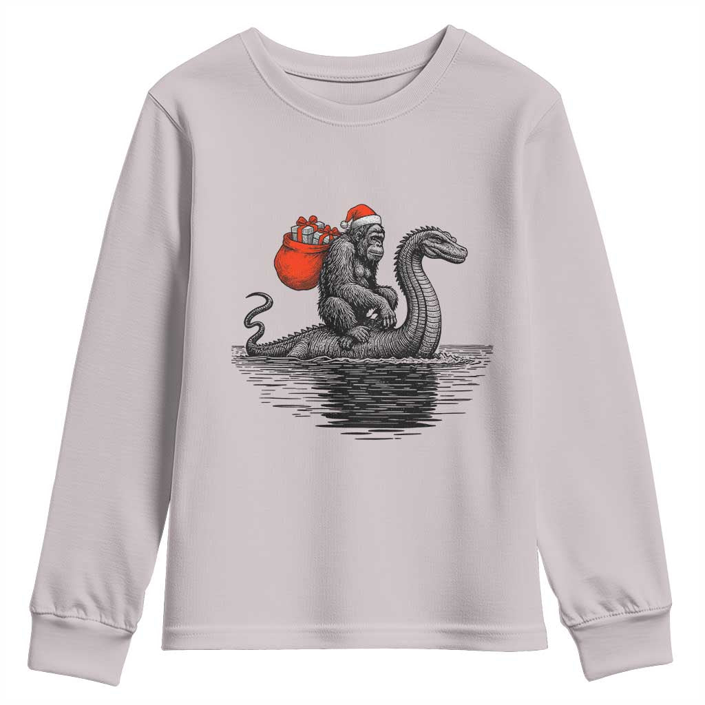 Funny Bigfoot Christmas Youth Sweatshirt Sasquatch Loch Ness Cryptid Xmas TS14 Ice Gray Print Your Wear