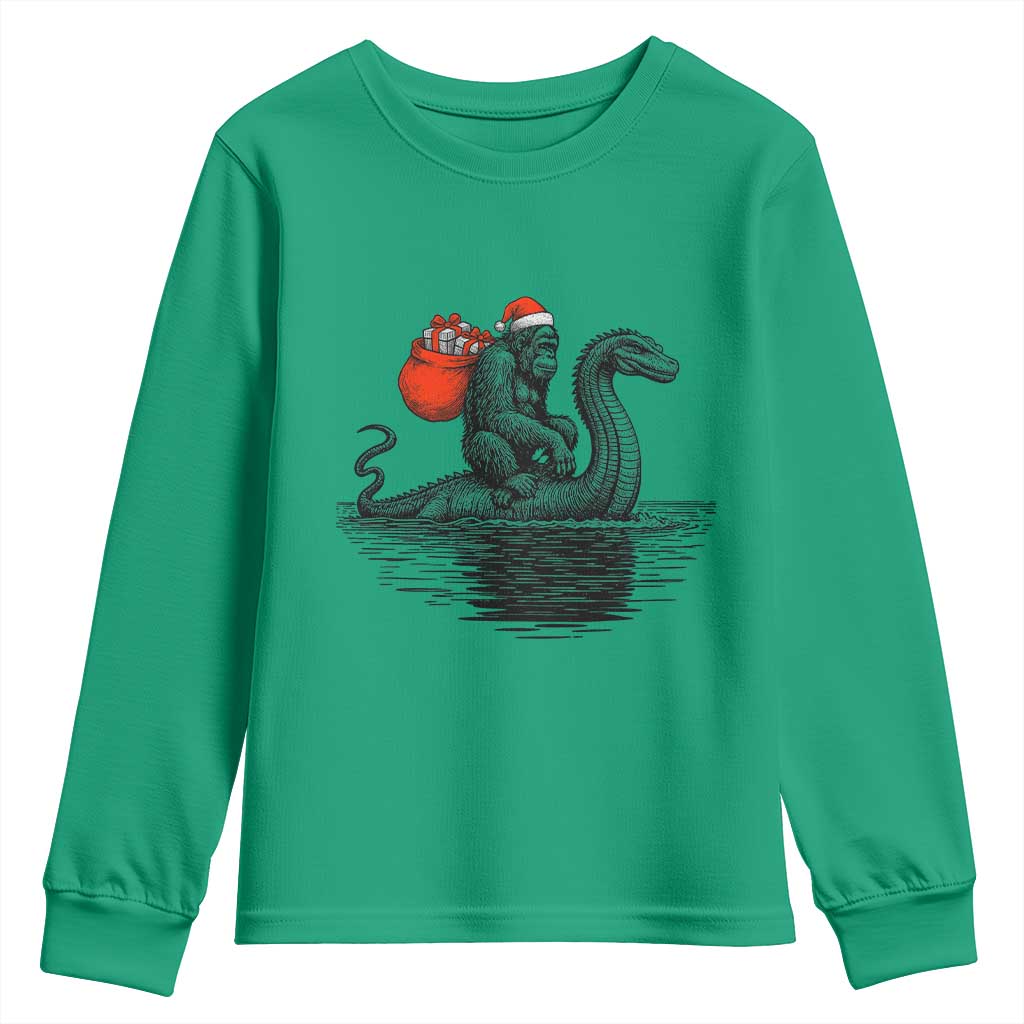 Funny Bigfoot Christmas Youth Sweatshirt Sasquatch Loch Ness Cryptid Xmas TS14 Irish Green Print Your Wear