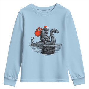 Funny Bigfoot Christmas Youth Sweatshirt Sasquatch Loch Ness Cryptid Xmas TS14 Light Blue Print Your Wear