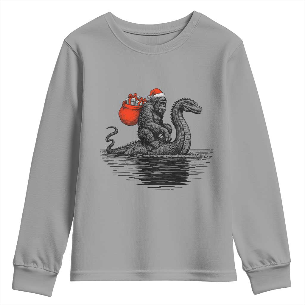 Funny Bigfoot Christmas Youth Sweatshirt Sasquatch Loch Ness Cryptid Xmas TS14 Sport Gray Print Your Wear