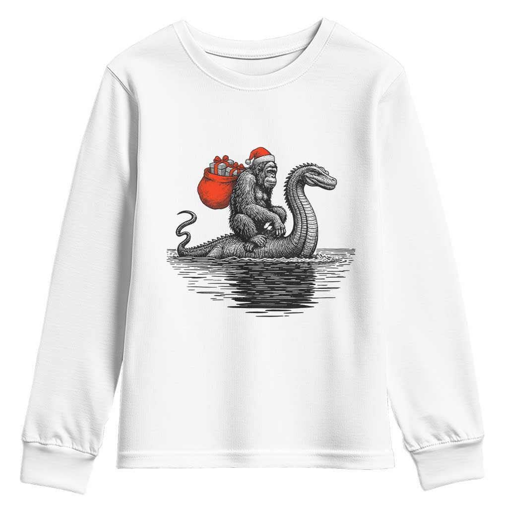 Funny Bigfoot Christmas Youth Sweatshirt Sasquatch Loch Ness Cryptid Xmas TS14 White Print Your Wear