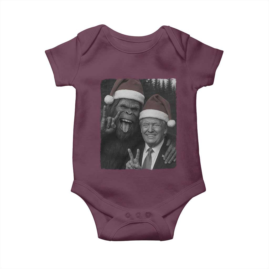 Funny Bigfoot Selfie Christmas Baby Onesie Sasquatch Trump Meme TS14 Maroon Print Your Wear