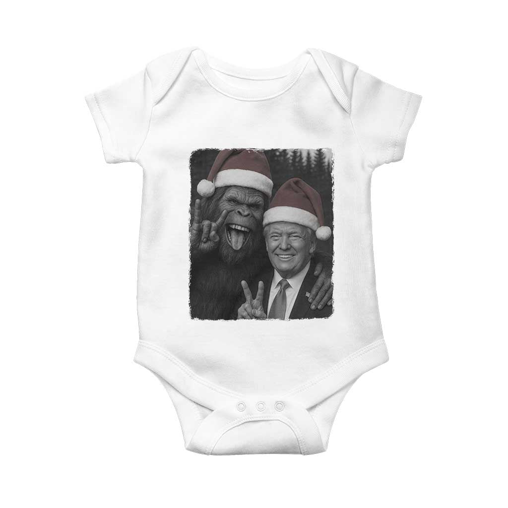 Funny Bigfoot Selfie Christmas Baby Onesie Sasquatch Trump Meme TS14 White Print Your Wear