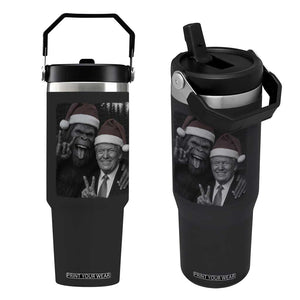 Funny Bigfoot Selfie Christmas Flip Straw Tumbler Sasquatch Trump Meme TS14 One Size: 30 oz Black Print Your Wear