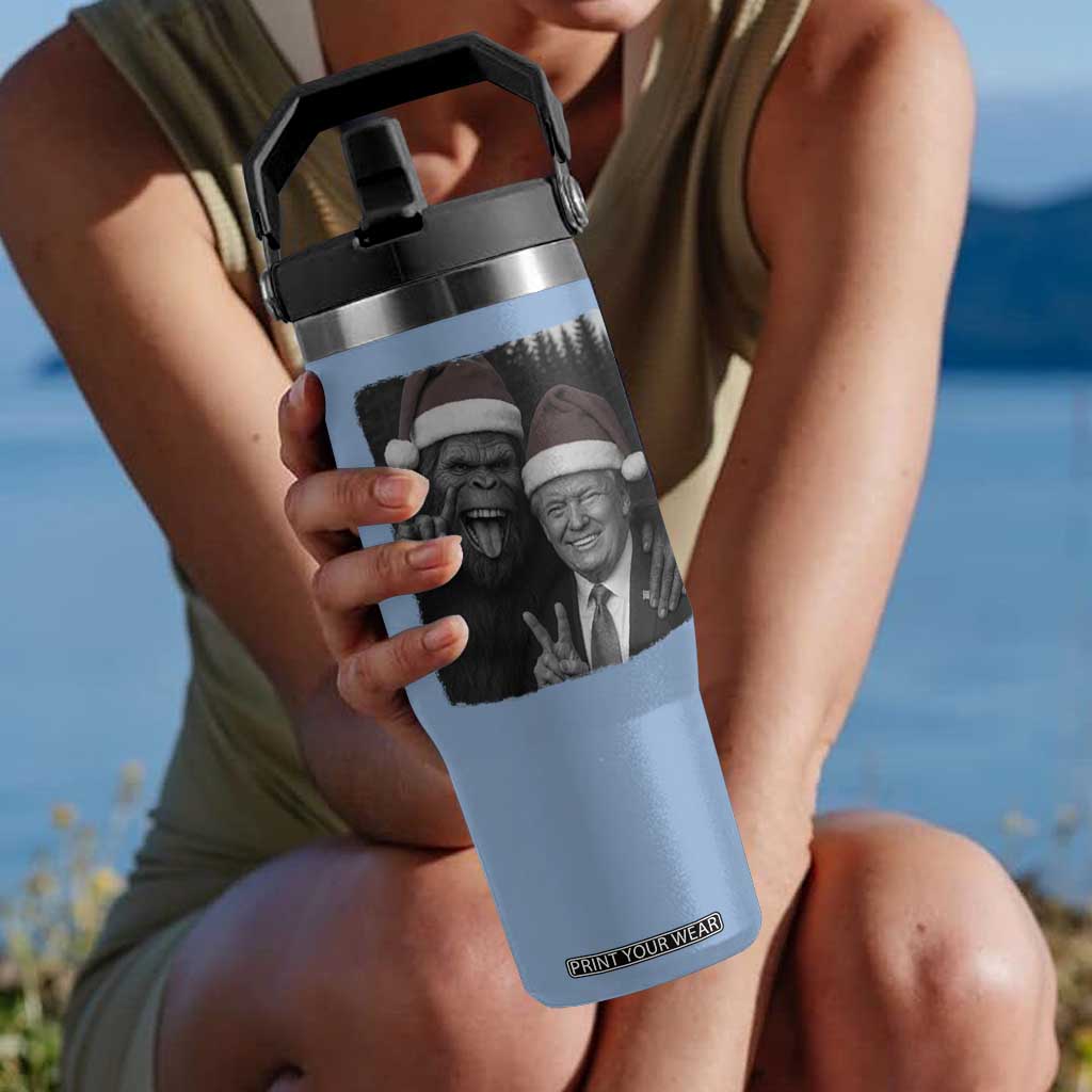 Funny Bigfoot Selfie Christmas Flip Straw Tumbler Sasquatch Trump Meme TS14 One Size: 30 oz Light Blue Print Your Wear