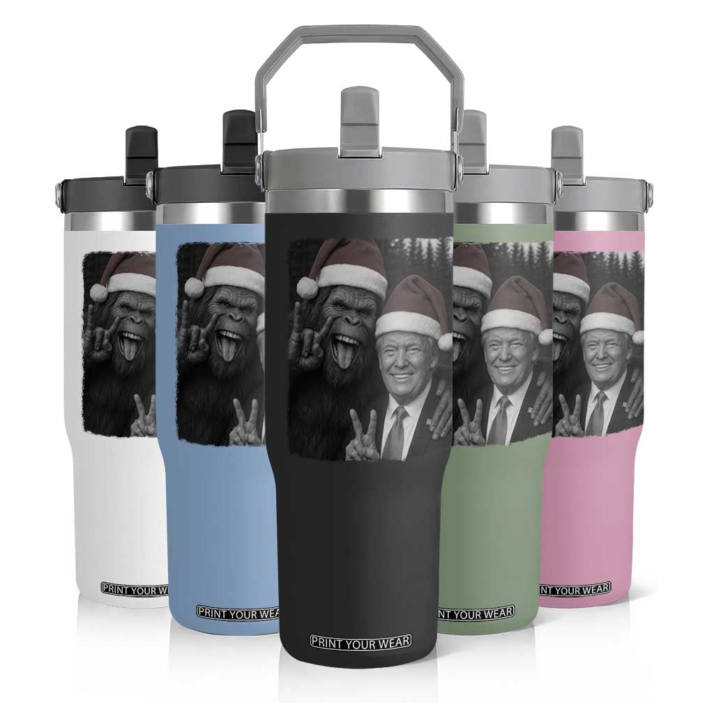 Funny Bigfoot Selfie Christmas Flip Straw Tumbler Sasquatch Trump Meme TS14 Print Your Wear