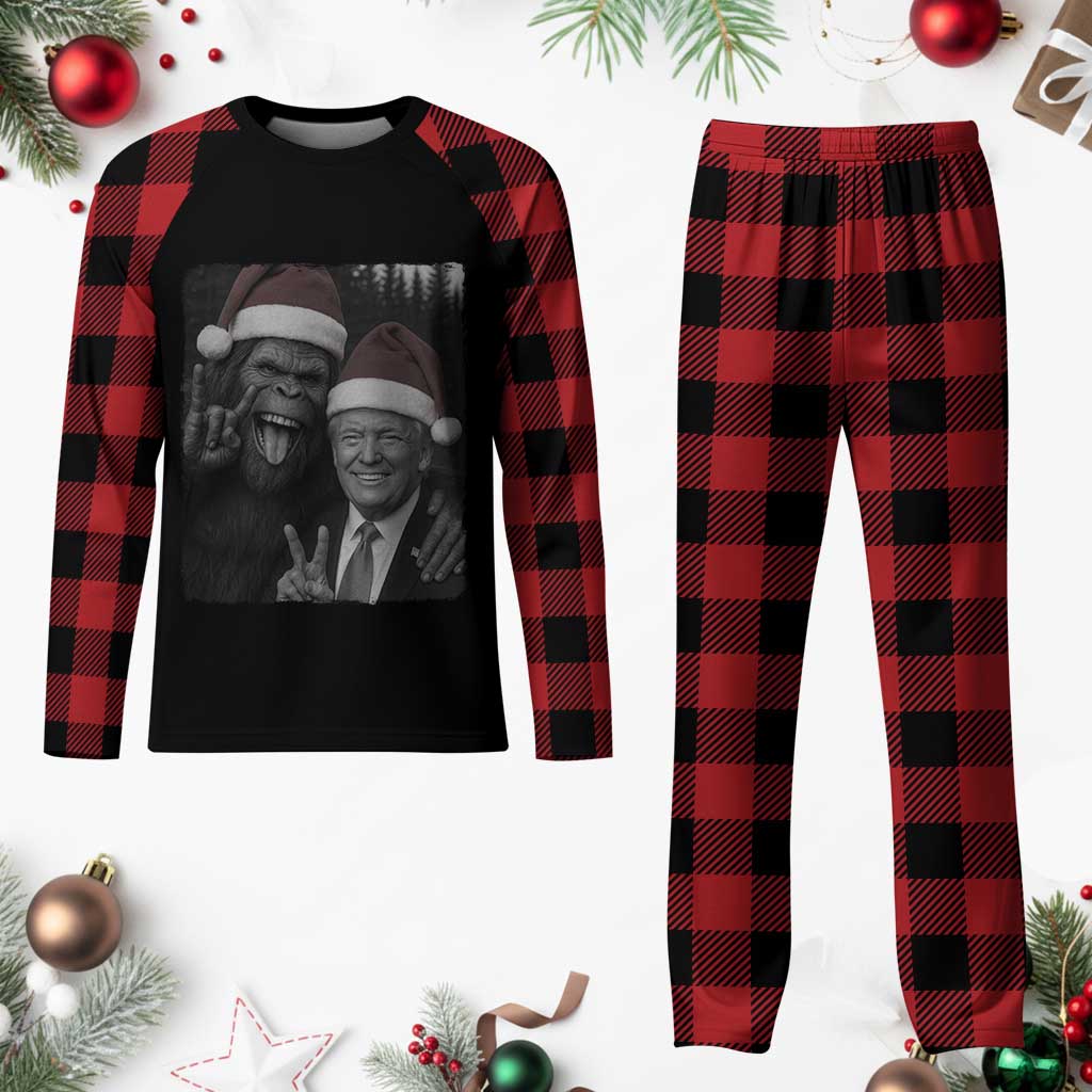 Funny Bigfoot Selfie Christmas Plaid Pajama Set Sasquatch Trump Meme TS14 Buffalo Plaid Print Your Wear