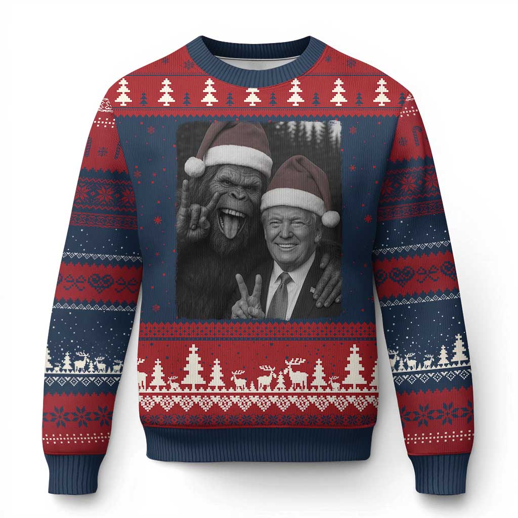 Funny Bigfoot Selfie Xmas Ugly Christmas Sweater Sasquatch Trump Meme TS14 Navy Red Print Your Wear