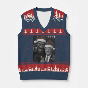 Funny Bigfoot Selfie Xmas V-Neck Knit Sweater Vest Sasquatch Trump Meme TS14 Navy Red Print Your Wear