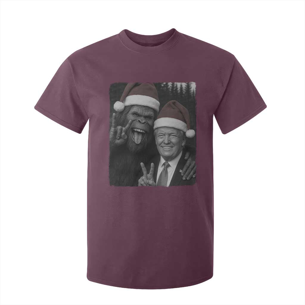 Funny Bigfoot Selfie Christmas T Shirt For Kid Sasquatch Trump Meme TS14 Maroon Print Your Wear