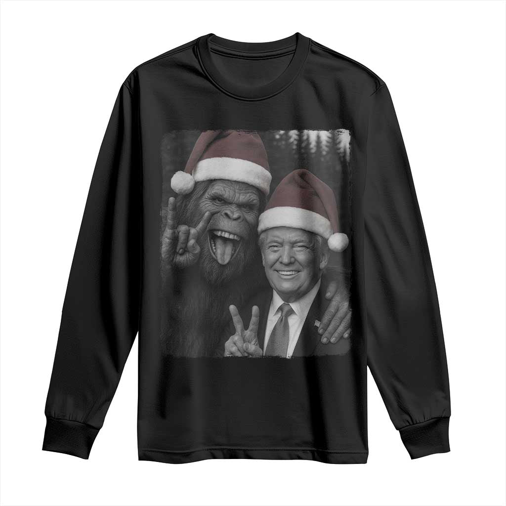 Funny Bigfoot Selfie Christmas Long Sleeve Shirt Sasquatch Trump Meme TS14 Black Print Your Wear