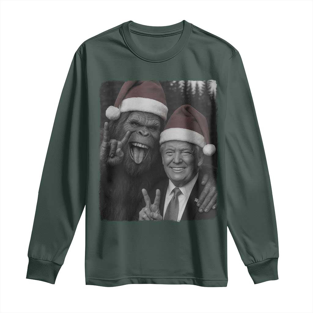 Funny Bigfoot Selfie Christmas Long Sleeve Shirt Sasquatch Trump Meme TS14 Dark Forest Green Print Your Wear