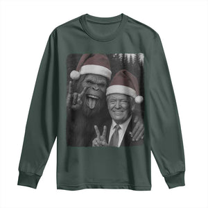 Funny Bigfoot Selfie Christmas Long Sleeve Shirt Sasquatch Trump Meme TS14 Dark Forest Green Print Your Wear