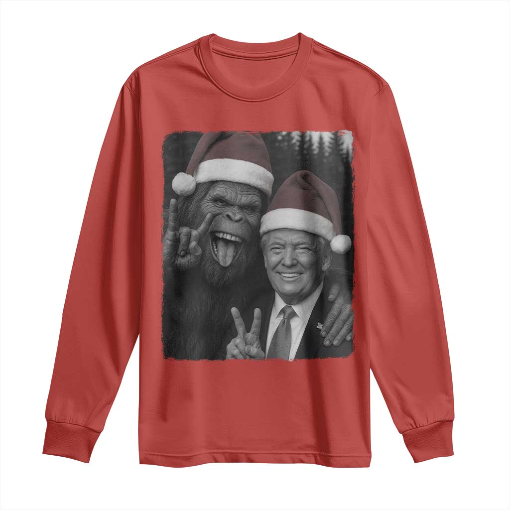 Funny Bigfoot Selfie Christmas Long Sleeve Shirt Sasquatch Trump Meme TS14 Red Print Your Wear