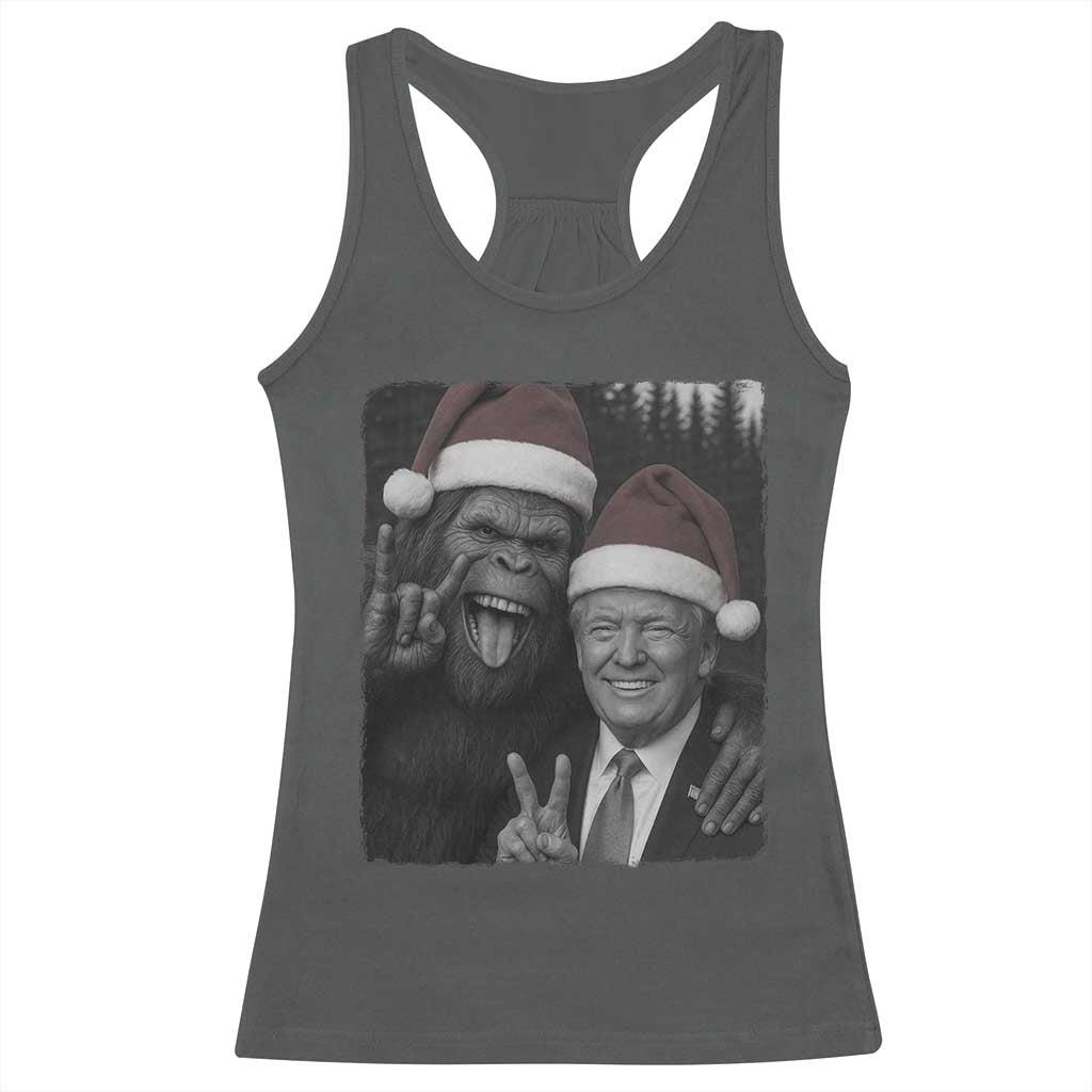 Funny Bigfoot Selfie Christmas Racerback Tank Top Sasquatch Trump Meme TS14 Dark Heather Print Your Wear